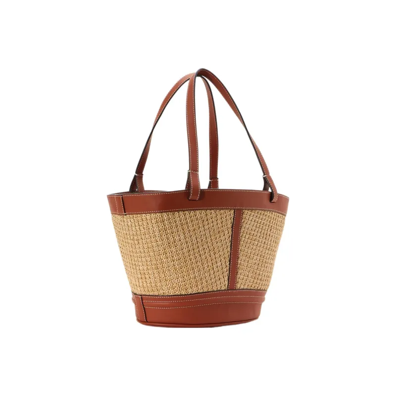 Staud Raffia With Calfskin Tote Bag Shopping Bag Handbag Shoulder Bag Women's Natural Tan-2