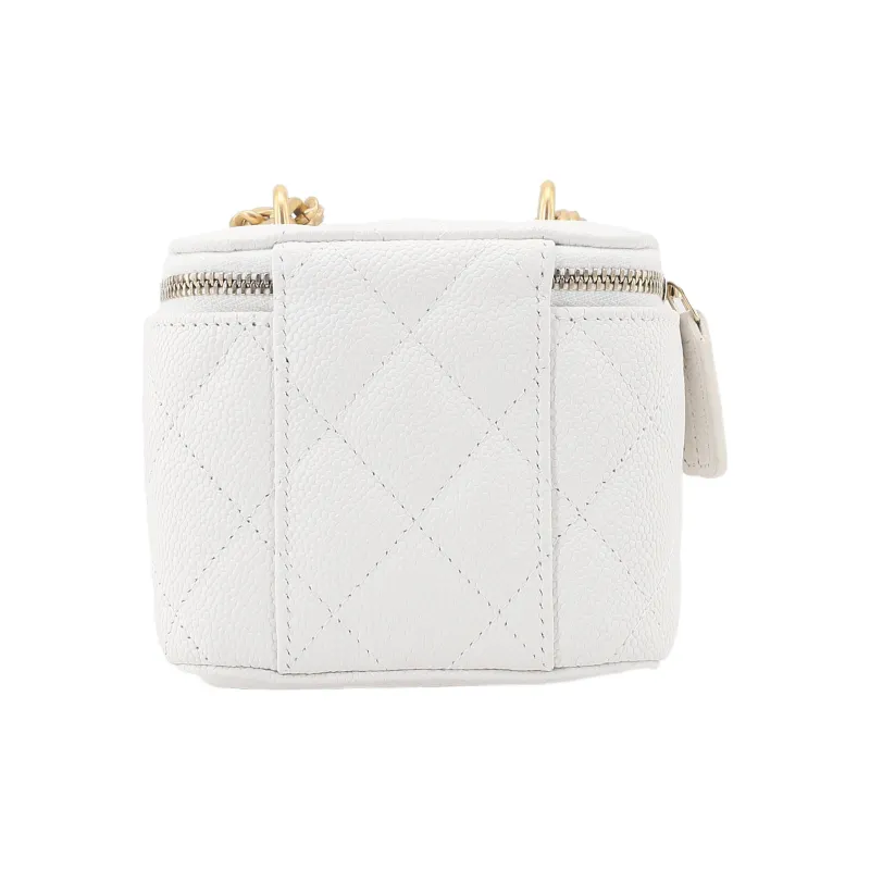 CHANEL 23P SS Grain Embossed Cow Leather Box Bag, Shoulder Bag, Crossbody Bag Trumpets Women's White-2