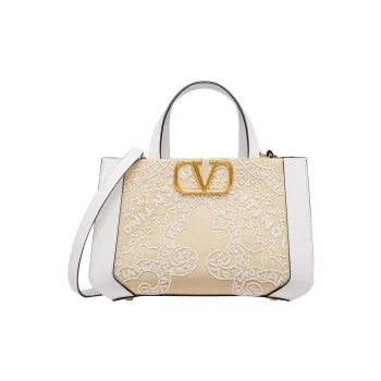 Valentino Vlogo Embroidery With Grass And Leather Trim Shoulder Bag, Crossbody Bag, Handbag Trumpets Women's White