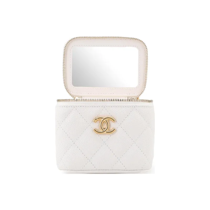 CHANEL 23P SS Grain Embossed Cow Leather Box Bag, Shoulder Bag, Crossbody Bag Trumpets Women's White-3