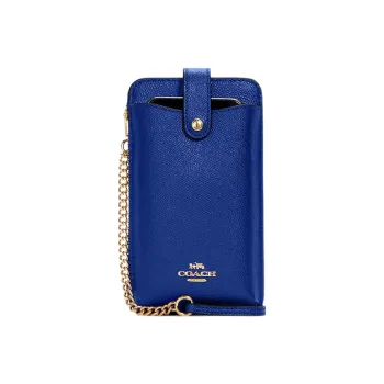 COACH Cross Grain Leather Crossbody Bag With Hidden Button Cell Phone Pouch Mini Women's Dark Blue