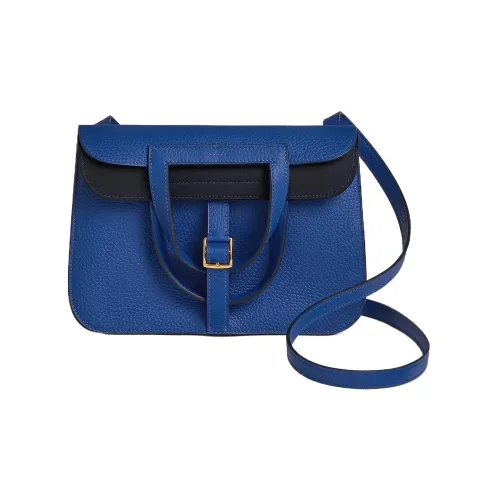 HERMES Halzan Clemence Bullock Leather Handbag Shoulder Bag Crossbody Bag Women's Sapphire Blue / Sailor Blue