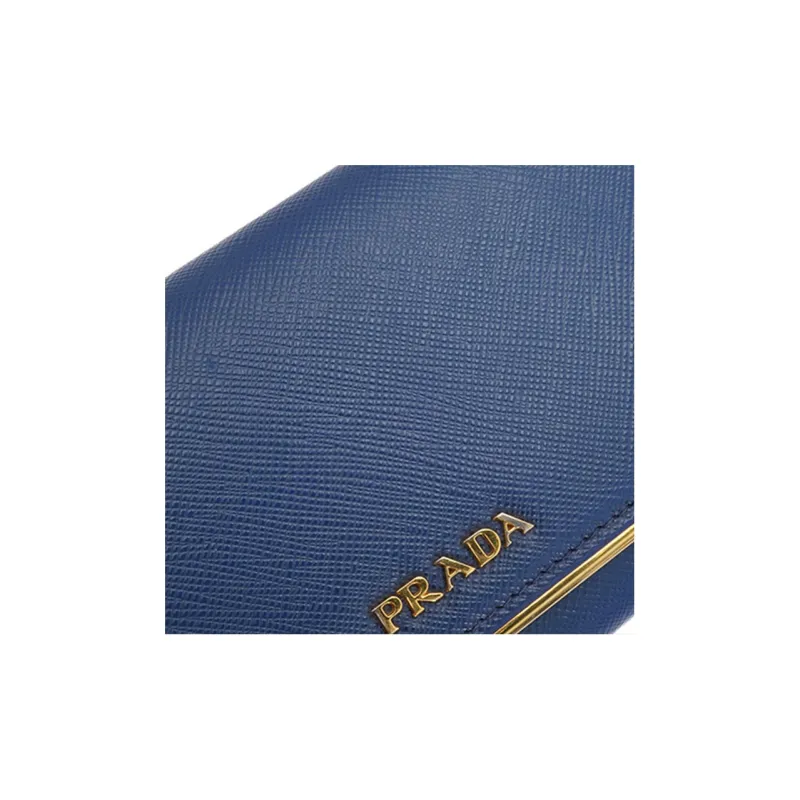 PRADA Saffiano Cross-Stitch Leather Wallet Unisex Cornflower Blue-5