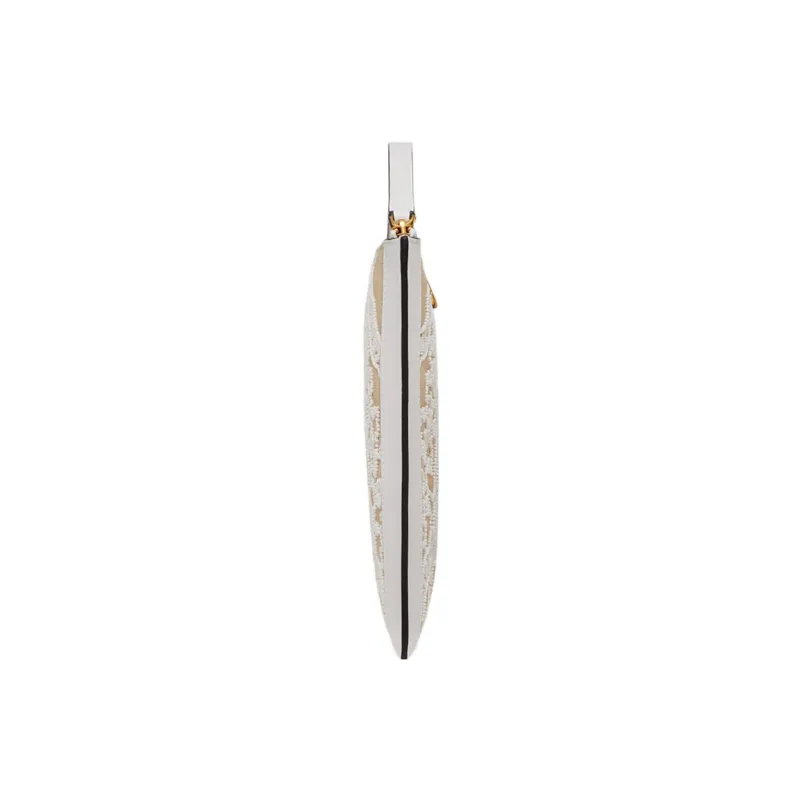 Valentino Vlogo Embroidered Grass And Leather Trim Patchwork Clutch Women's Beige/White-2