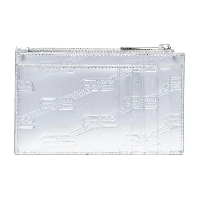 Balenciaga Calfskin Coin Purse Card Clip Card Holder Men's Silver-1