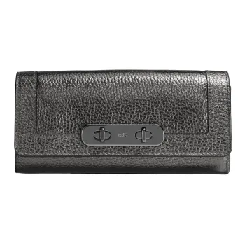 COACH Swagger Pebbled Leather Long Zip Closure Snap Closure Wallet Small Size Women's Gray