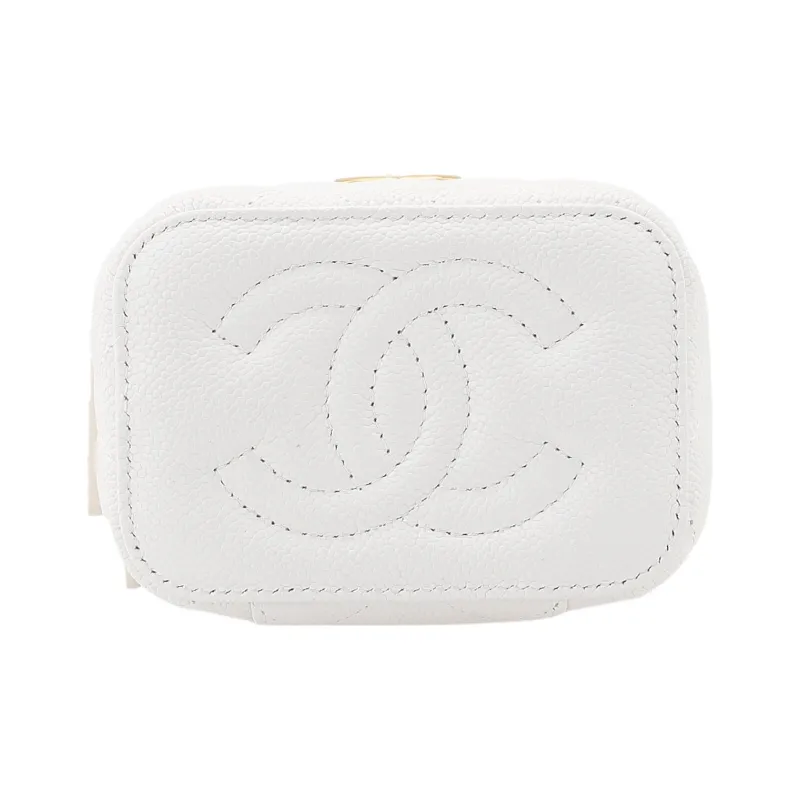 CHANEL 23P SS Grain Embossed Cow Leather Box Bag, Shoulder Bag, Crossbody Bag Trumpets Women's White-4