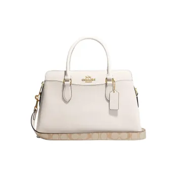COACH Darcie Cross Grain Leather And Signature Coated Canvas Shoulder Bag, Crossbody Bag, Handbag Regular Women's White