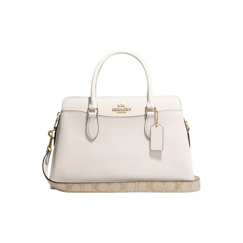 COACH Darcie Cross Grain Leather And Signature Coated Canvas Shoulder Bag, Crossbody Bag, Handbag Regular Women's White-0