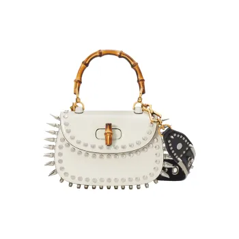 GUCCI Bamboo 1947 Leather Shoulder Bag Crossbody Bag Handbag Small Size Women's White