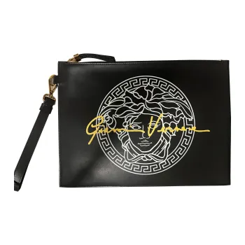 VERSACE Cow Leather Clutch Regular Men's Black