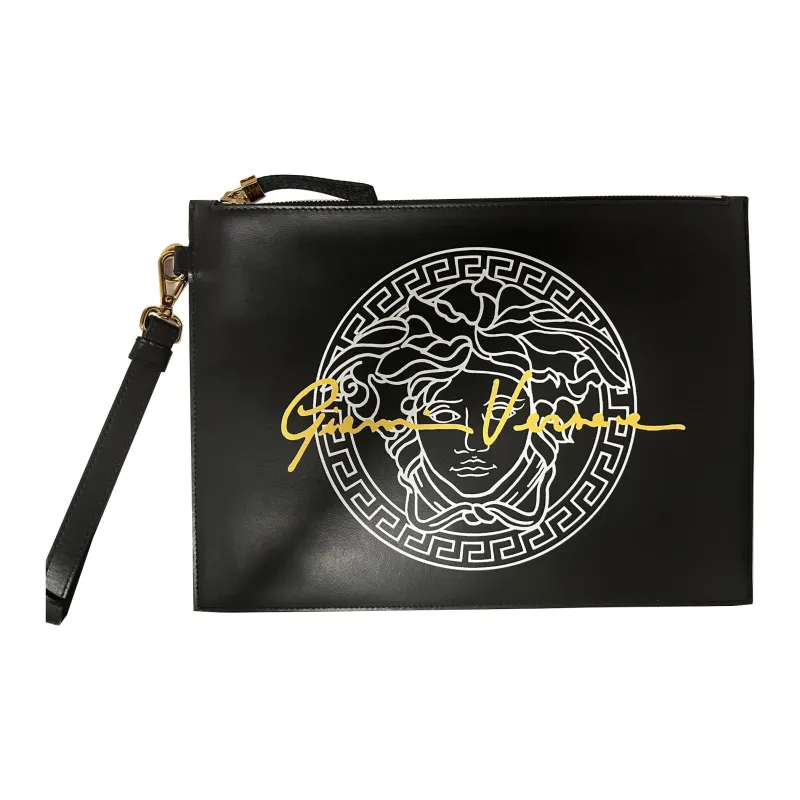 VERSACE Cow Leather Clutch Regular Men's Black-0