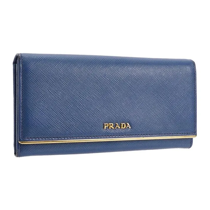 PRADA Saffiano Cross-Stitch Leather Wallet Unisex Cornflower Blue-1