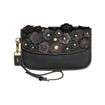 COACH Suede Clutch Trumpets Women's Black & Gold