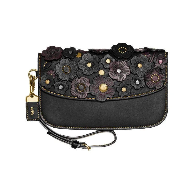 COACH Suede Clutch Trumpets Women's Black & Gold-0