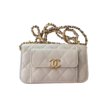 CHANEL 22P Grain Embossed Cow Leather Shoulder Bag, Crossbody Bag Mini Women's White