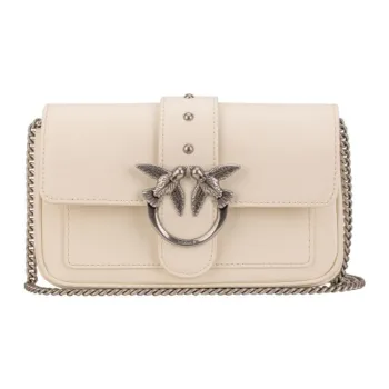 PINKO Pocket Love Cow Leather Shoulder Bag, Crossbody Bag Trumpets Women's Gray