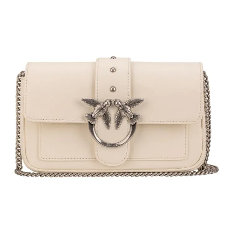 PINKO Pocket Love Cow Leather Shoulder Bag, Crossbody Bag Trumpets Women's Gray-0