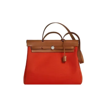 HERMES Herbag Zip Canvas With Leather Canvas Bag Handbag Crossbody Bag Women's Mechanical Orange/Light Tawny