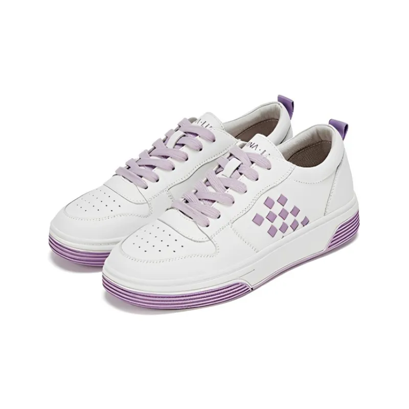 KADINA Skateboard Shoes Women's Low Top White Gray/White Purple-3