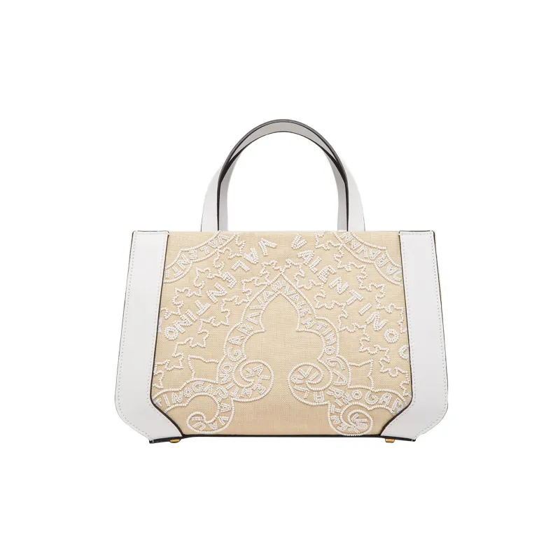 Valentino Vlogo Embroidery With Grass And Leather Trim Shoulder Bag, Crossbody Bag, Handbag Trumpets Women's White-3
