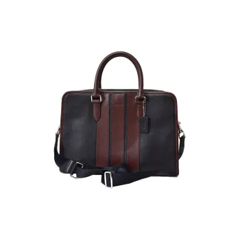 COACH Bond Pebbled Leather Briefcase Shoulder Bag Crossbody Bag Handbag Men's Black & Blood Red