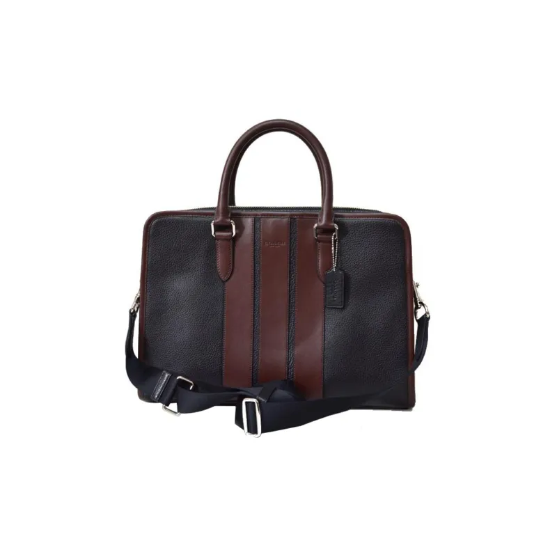 COACH Bond Pebbled Leather Briefcase Shoulder Bag Crossbody Bag Handbag Men's Black & Blood Red-0