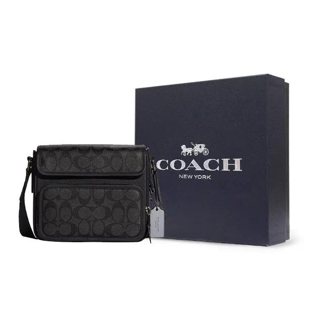 COACH Sullivan Cow Leather Patchwork Messenger Bag Crossbody Bag Shoulder Bag Medium Size Men's Black-5