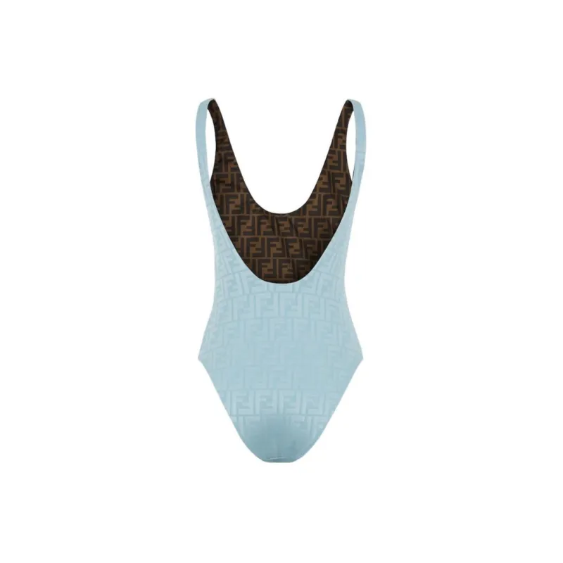 FENDI Jacquard Ff Motif One Piece Swimsuit Light Blue-1