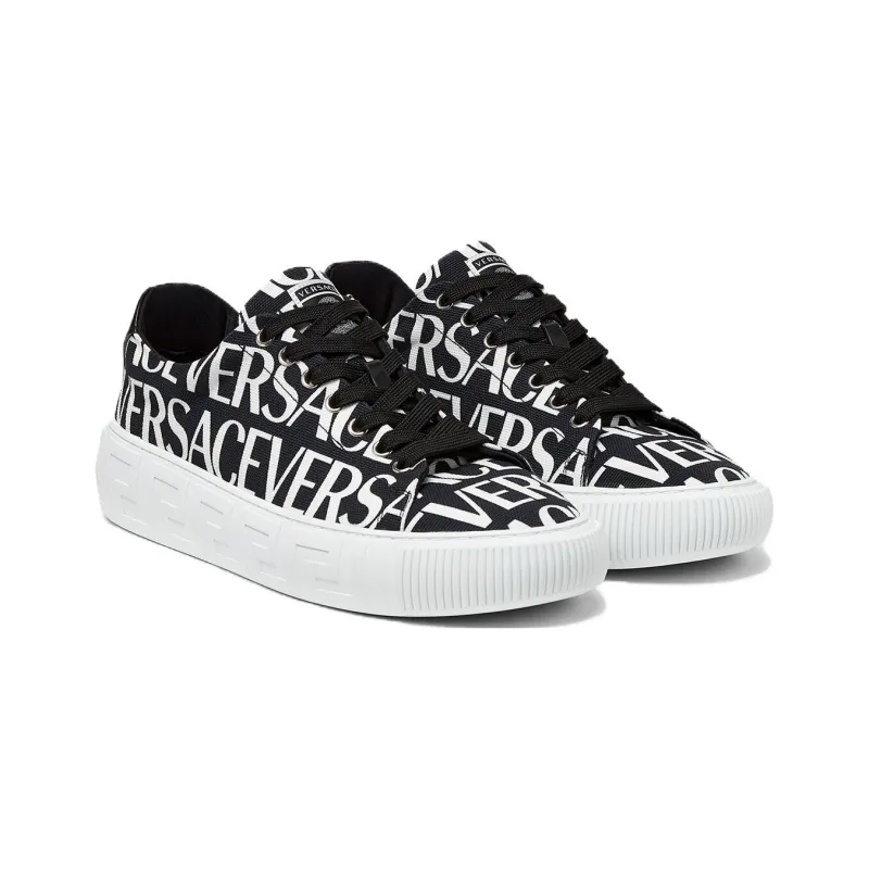 VERSACE Low Top Stylish Skateboarding Shoes Men's Black White-2