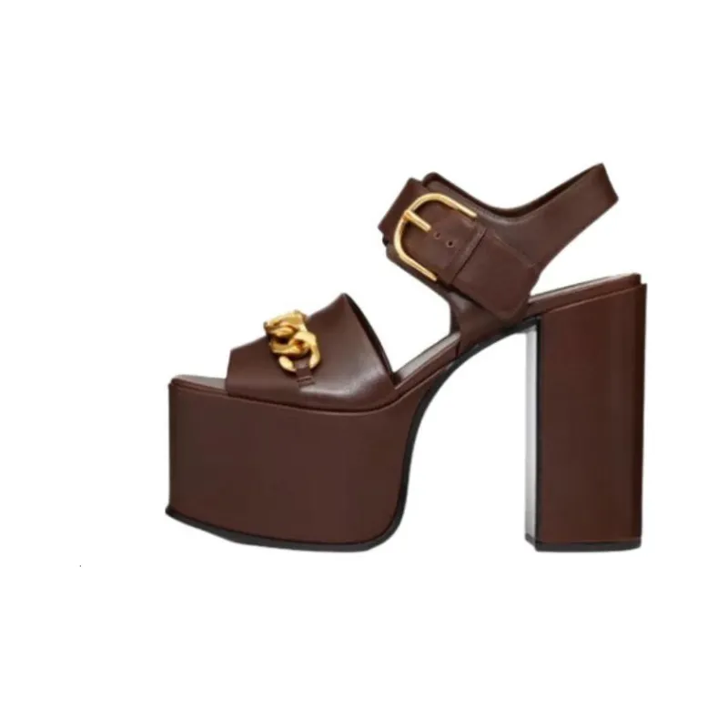 Valentino Garavani V Chain Linked Platform Sandals Brown Women's-0