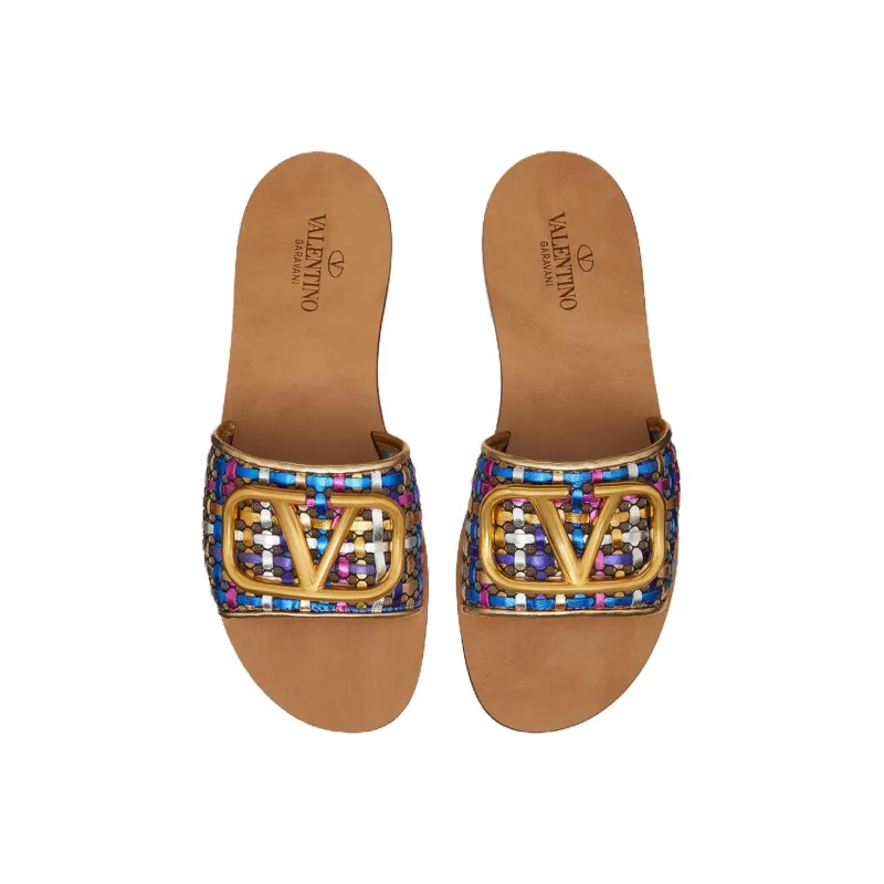Valentino VLogo Signature Slide Slippers Women's Metallic-3