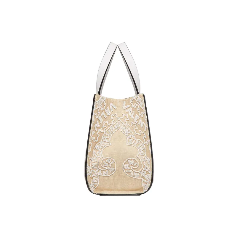 Valentino Vlogo Embroidery With Grass And Leather Trim Shoulder Bag, Crossbody Bag, Handbag Trumpets Women's White-2