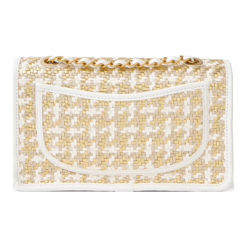 CHANEL 23C Early Spring Lambskin Flap Bag, Crossbody Bag, Shoulder Bag Medium Size Women's Gold & White-2