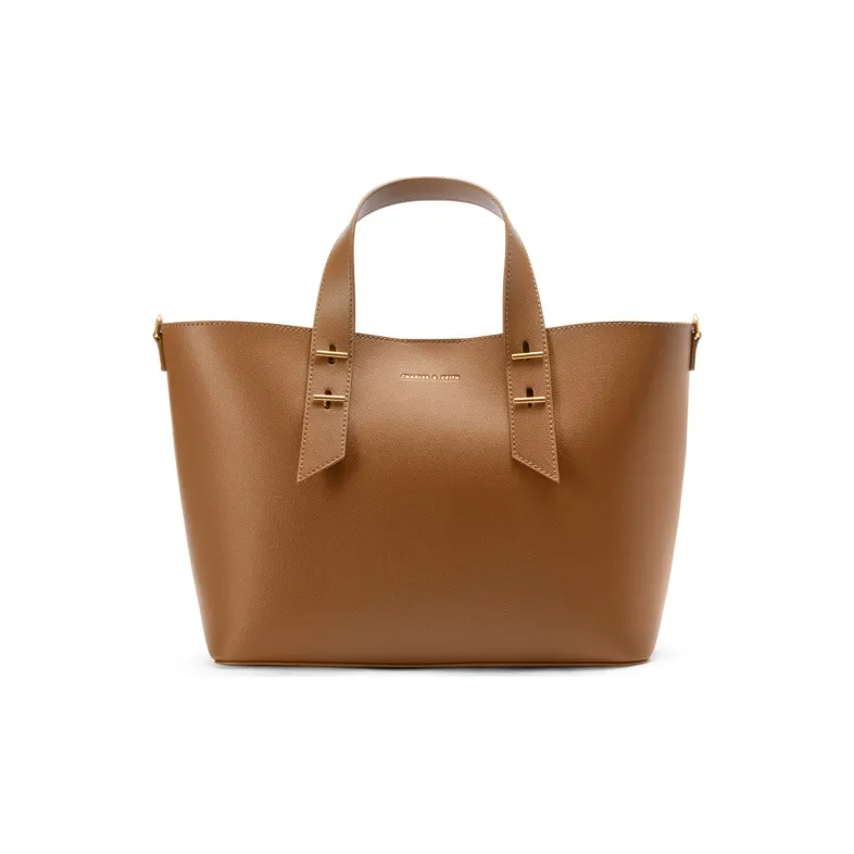 CHARLES&KEITH PU Tote Bag, Shoulder Bag, Handbag Tubas Women's Chocolate/Light Gray/Light Gray-0