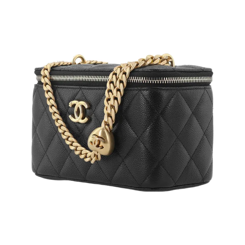 CHANEL 23P SS Litchi Grain Cow Leather Box Bag, Crossbody Bag, Shoulder Bag Trumpets Women's Black-1