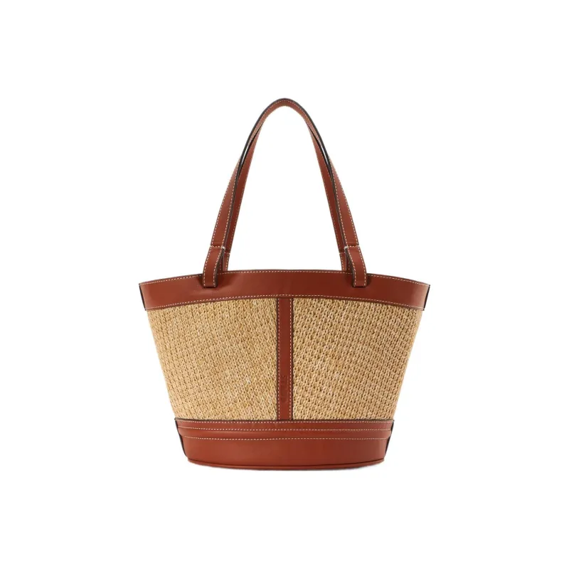 Staud Raffia With Calfskin Tote Bag Shopping Bag Handbag Shoulder Bag Women's Natural Tan-0