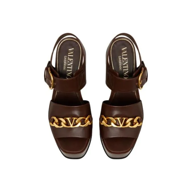Valentino Garavani V Chain Linked Platform Sandals Brown Women's-3