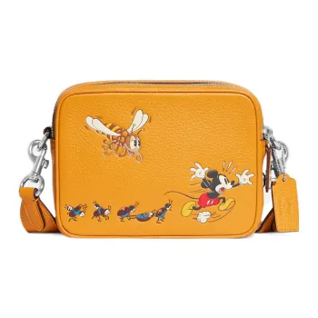 COACH Disney Flight Leather Shoulder Bag, Crossbody Bag Small Size Women's Yellow