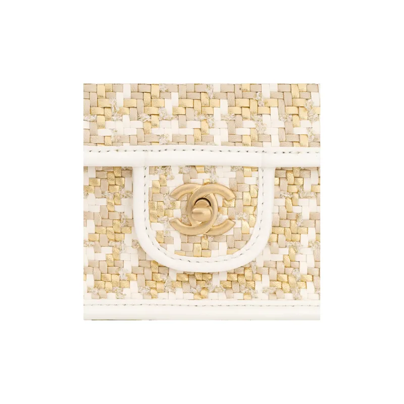 CHANEL 23C Early Spring Lambskin Flap Bag, Crossbody Bag, Shoulder Bag Medium Size Women's Gold & White-4