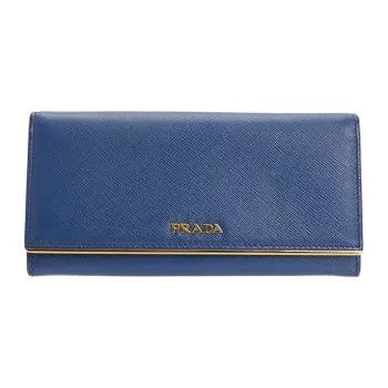 PRADA Saffiano Cross-Stitch Leather Wallet Unisex Cornflower Blue