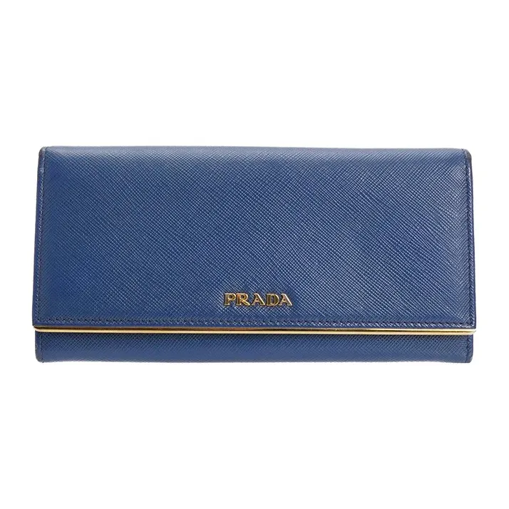 PRADA Saffiano Cross-Stitch Leather Wallet Unisex Cornflower Blue-0