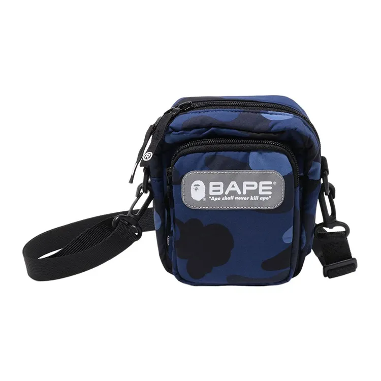 A BATHING APE Synthetic Material Cell Phone Pouch, Crossbody Bag, Shoulder Bag Mini Men's Marine Blue-0