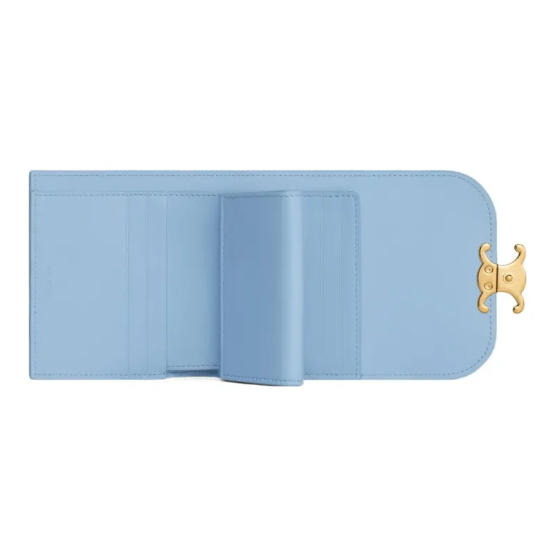CELINE Triomphe Shiny Cow Leather Wallet Small Size Women's Sky Blue-3