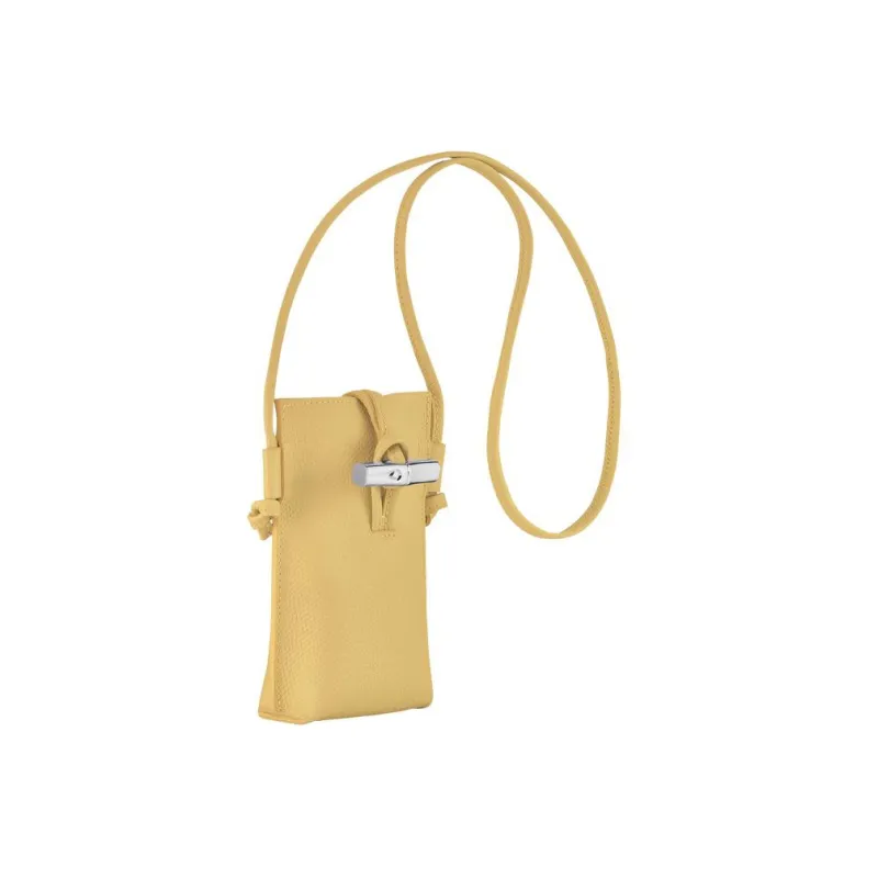 LONGCHAMP Roseau Cow Leather Shoulder Bag, Crossbody Bag, Cell Phone Pouch Women's Yellow-1