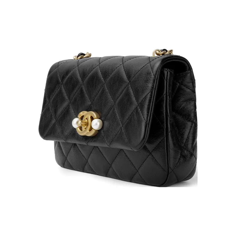 CHANEL Calfskin Flap Bag, Shoulder Bag, Crossbody Bag Mini Women's Black-1