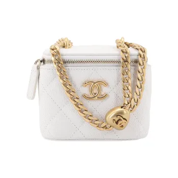 CHANEL 23P SS Grained Embossed Cow Leather Square Box Bag Shoulder Bag Crossbody Bag Small Size Women's White