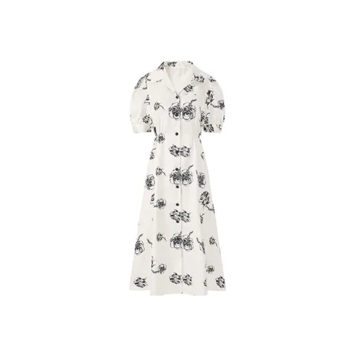 PEACEBIRD Short-Sleeved Dresses Women's White With Pattern