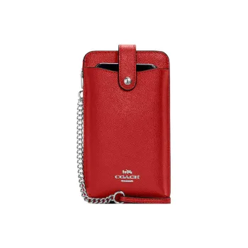 COACH Phone Cross Stitch Leather Crossbody Bags Hidden Button Cell Phone Pouch Mini Women's Apple Red