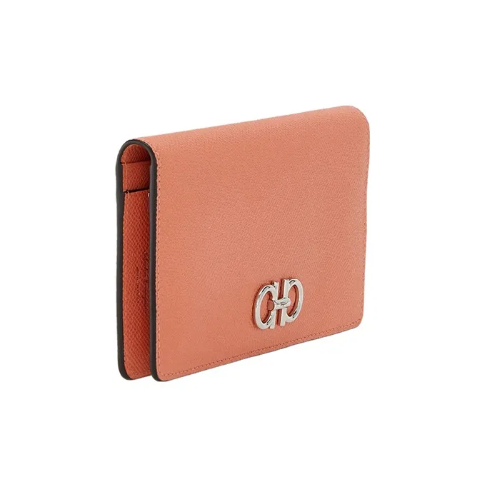 FERRAGAMO GANCINI Calfskin Wallet Tubas Women's Coral Pink-1